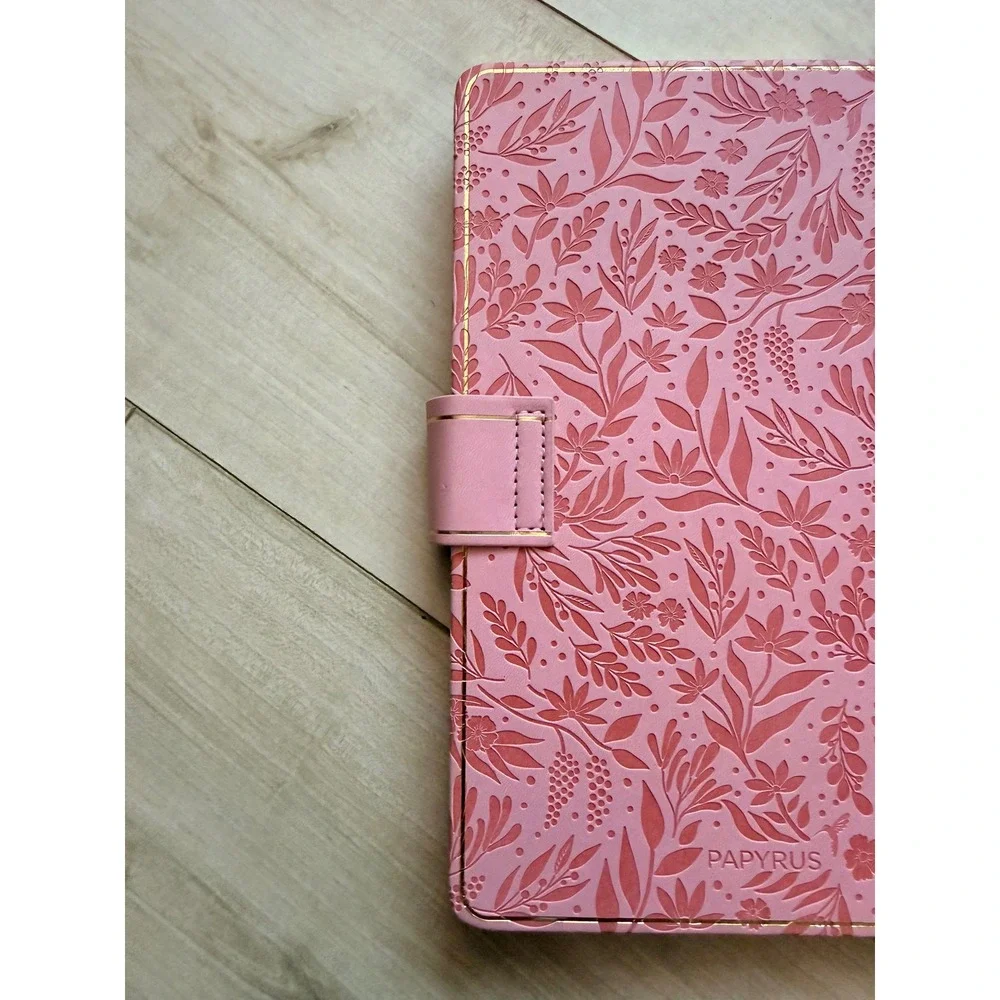 Papyrus 2026-2027 18-Month Faux Leather Planner Pink Floral Gold Leaf Edge NWT